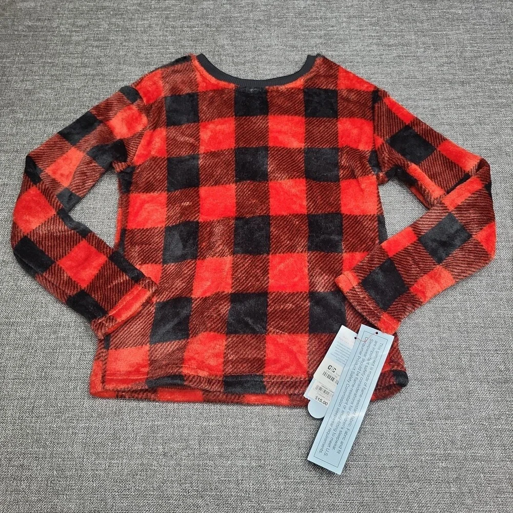 Boys' Cozy 2pc Pajama Set - Cat & Jack Red Buffalo Plaid Size Small 6/7